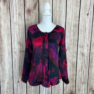 Peck & Peck Pink Red Purple & Black Button Down Blouse Size Small